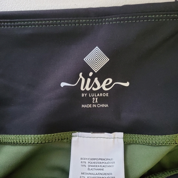 Lularoe Rise Fearless Crop Fitness Leggings Black and Olive Green 2X Pockets - Picture 7 of 10
